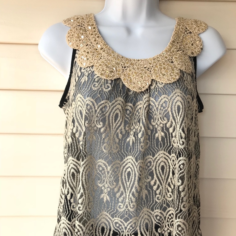 Lace Sheer Top with Sparkly Neck NWOT